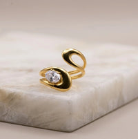 Abstract Sculptural Open Ring with Zirconia | Anti-Tarnish Fashion Jewelry