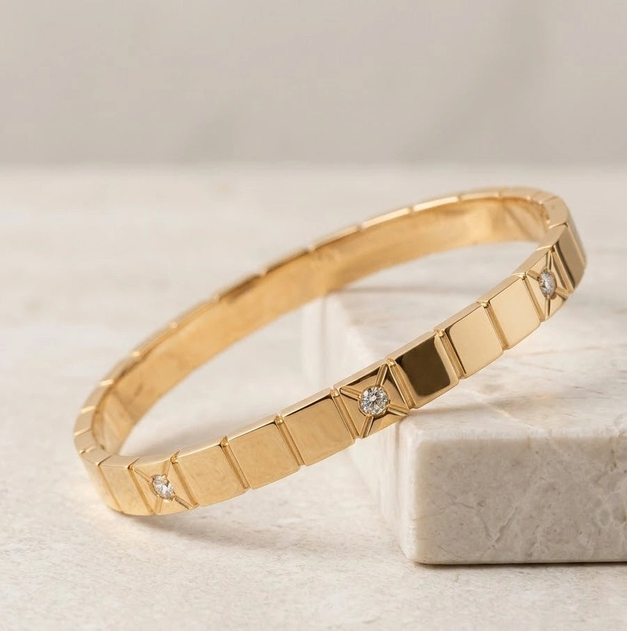 Geometric Studded Square Link Bracelet - Anti-Tarnish Gold Plated