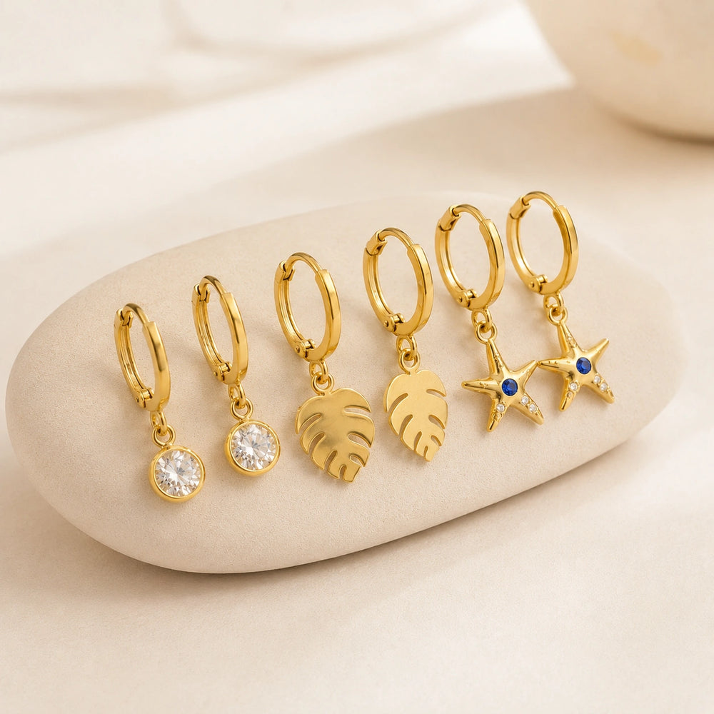 Tropical Ocean Charm Anti-Tarnish Gold Plated Hoop Earrings