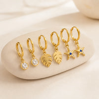 Tropical Ocean Charm Anti-Tarnish Gold Plated Hoop Earrings