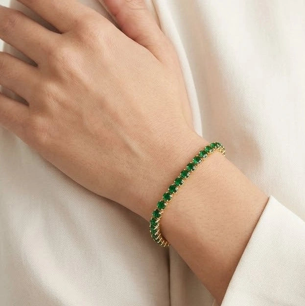 Emerald Green Tennis Bracelet - Anti Tarnish Gold Plated