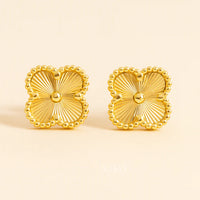 Anti-Tarnish Textured Clover Stud Earrings - Gold Plated Daily Wear