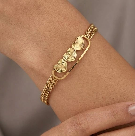 Radiant Triple Heart Gold Plated Bracelet - Anti Tarnish