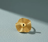 Sunburst Textured Gold Plated Statement Ring - Anti-Tarnish Abstract Wave Design for Women