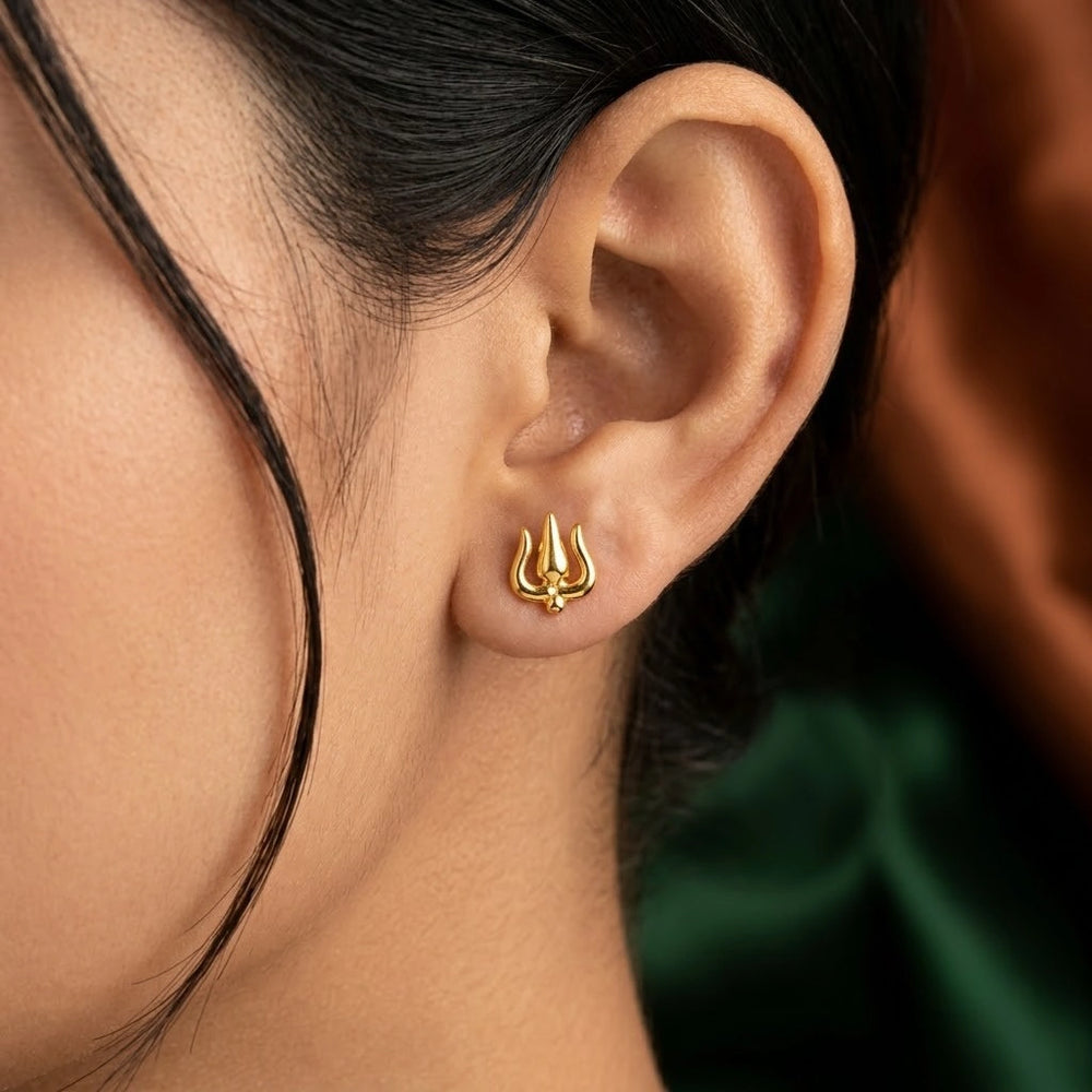 Trishul Design Anti-Tarnish Gold Plated Stud Earrings