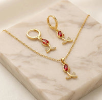 Red Tulip Necklace and Earring Set - Anti-Tarnish Floral Jewelry Combo