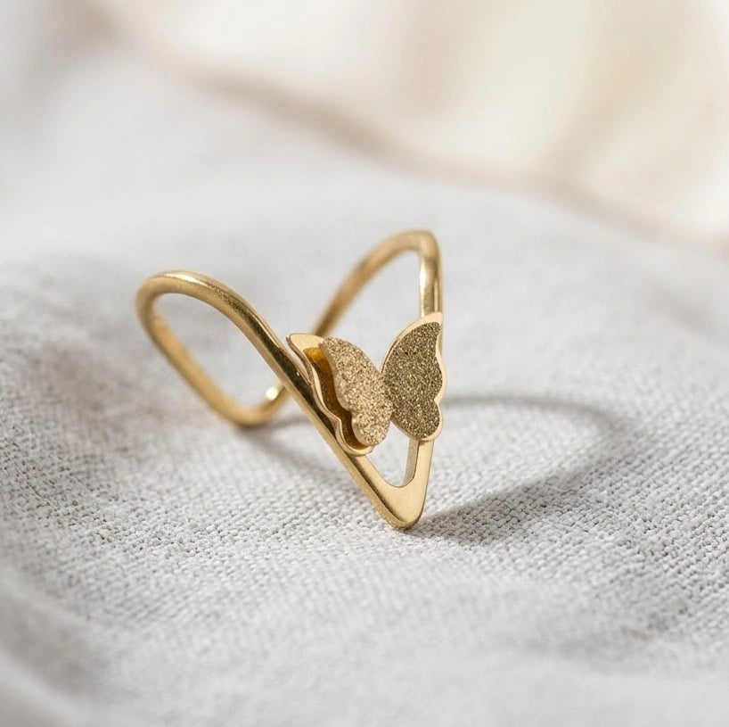 Minimalist Textured Butterfly Ring - Anti Tarnish Fashion Jewelry