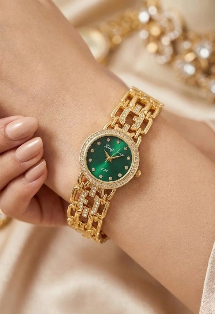 Emerald Vintage Anti-Tarnish Gold Plated Luxury Watch