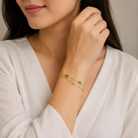 Emerald Green Double Layer Chain Bracelet - Anti-Tarnish Gold-Plated Minimalist Jewelry