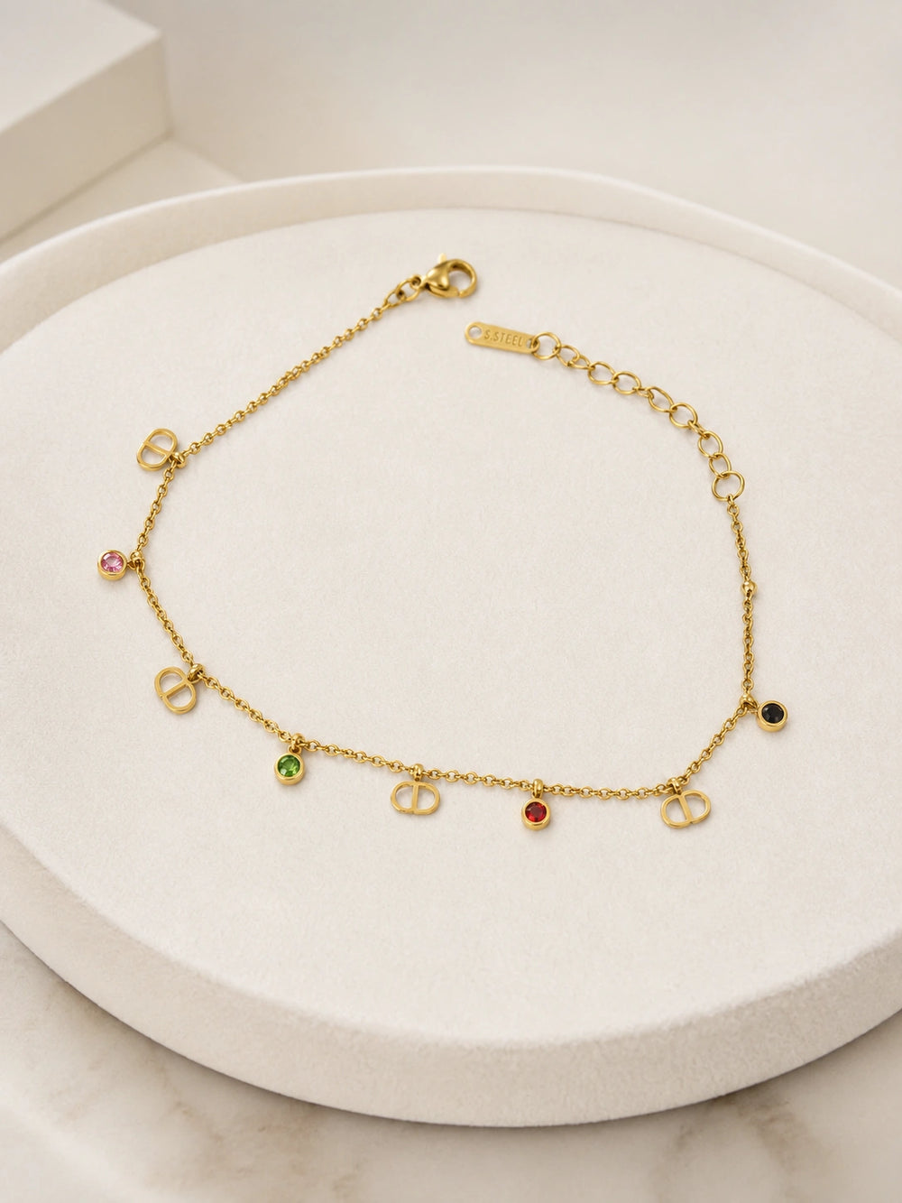 Multicolor Gemstone Charm Gold-Plated Bracelet | Anti-Tarnish