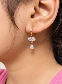 Dainty Crystal Drop Hoop Earrings - Anti Tarnish Gold Plated