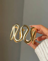 Abstract Wavy Gold Plated Statement Cuff Bracelet