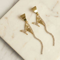 Butterfly Rhinestone Long Dangle Earrings - Anti Tarnish Gold Plated
