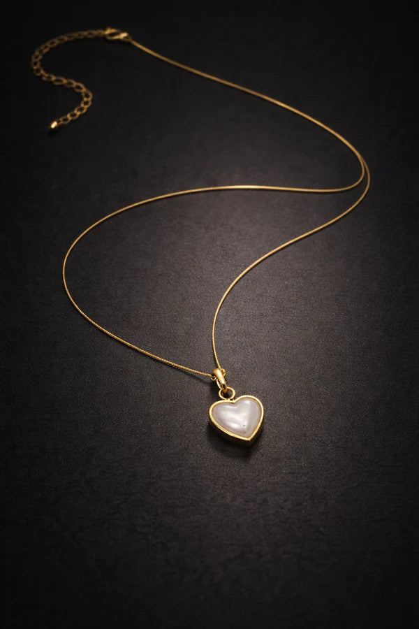 Puffy White Heart Snake Chain Necklace - Anti-Tarnish 18K Gold Plated
