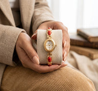 Vintage Aesthetic Red Stone Watch - Anti-Tarnish Gold Plated