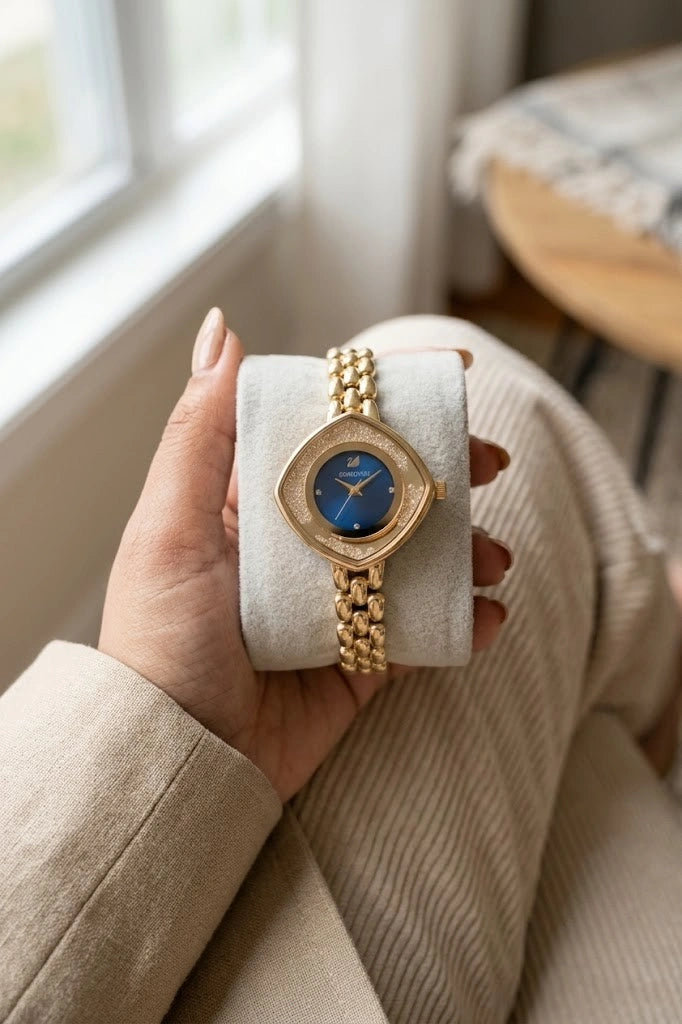 Aesthetic Anti-Tarnish Gold Plated Blue Dial Watch for Women | Moncheri Jewels