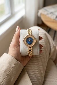 Aesthetic Anti-Tarnish Gold Plated Blue Dial Watch for Women | Moncheri Jewels