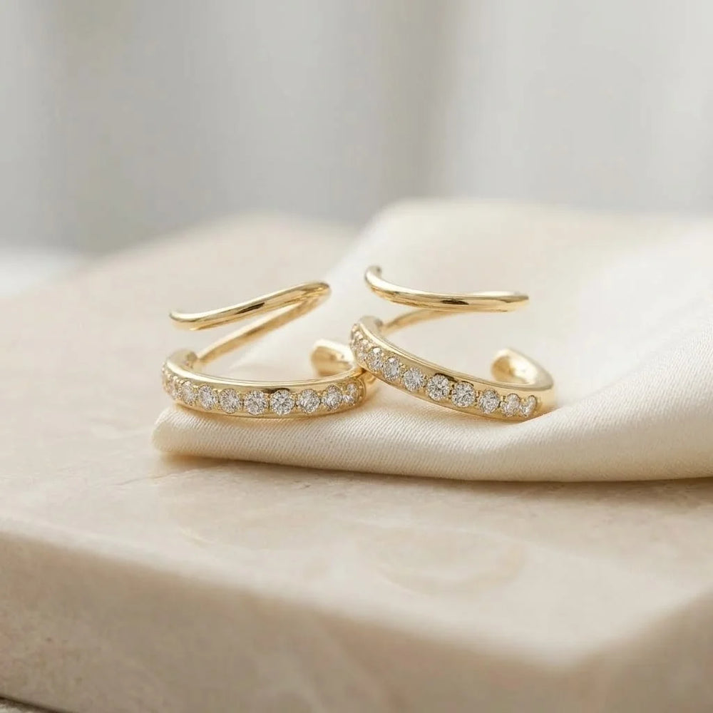 Zirconia Spiral Wrap Ear Cuffs - Anti Tarnish Gold Plated