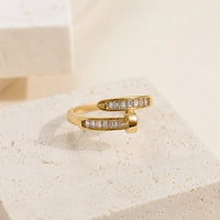 Nail Wrap Ring with Baguette Crystals | Anti-Tarnish Gold Plated