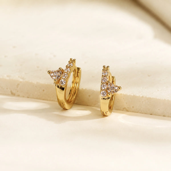 Anti Tarnish Zircon Crown Hoops | Gold Plated Minimalist Earrings