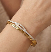 Greek Key Pattern Gold-Plated Bracelet | Anti-Tarnish Zircon Bangle