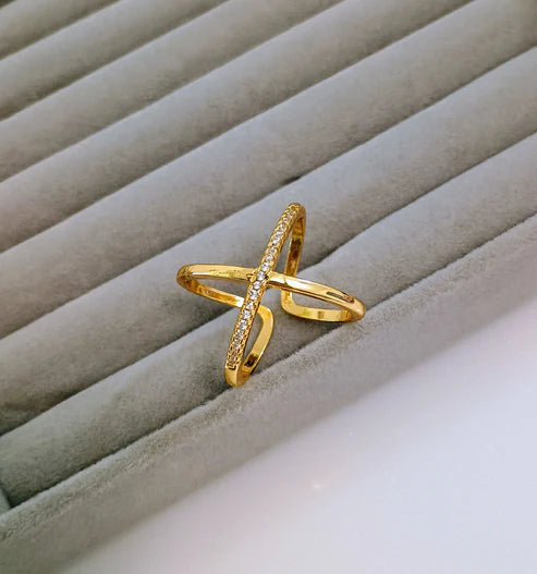 Cross Zirconia Adjustable Ring - Anti Tarnish Gold Plated