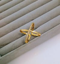 Cross Zirconia Adjustable Ring - Anti Tarnish Gold Plated