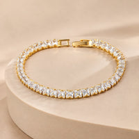 Square Cut Crystal Tennis Bracelet - Anti Tarnish Gold Plated