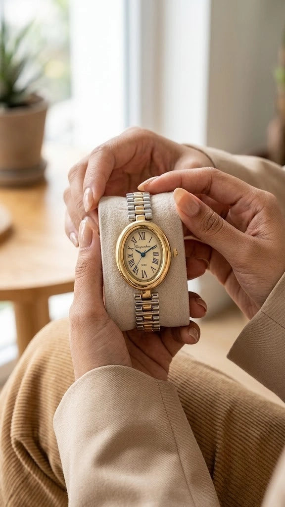 Vintage Oval Two-Tone Watch | Anti-Tarnish Gold-Plated Women's Timepiece