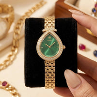 Emerald Teardrop Luxury Watch - Anti-Tarnish Gold Plated | Moncheri Jewels