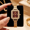 Elegant Square Red Dial Anti-Tarnish Gold Plated Stone Studded Watch for Women