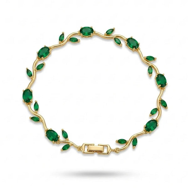 Tulip Emerald Green Leaf Vine Anti-Tarnish Bracelet for Women