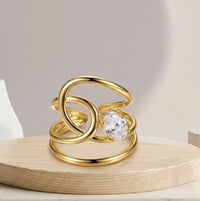 Swirl Design Anti-Tarnish Gold Plated Ring with CZ Stone