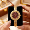 Elegant Greek Key Design Women's Anti-Tarnish Gold Plated Wrist Watch