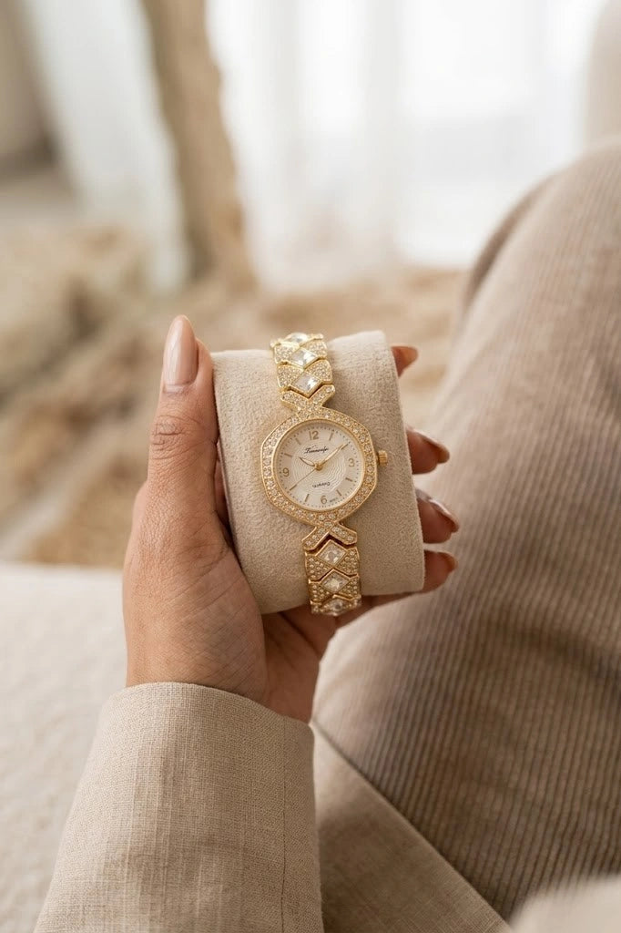 Moncheri Jewels Exquisite Anti-Tarnish Gold Plated Studded Watch for Women