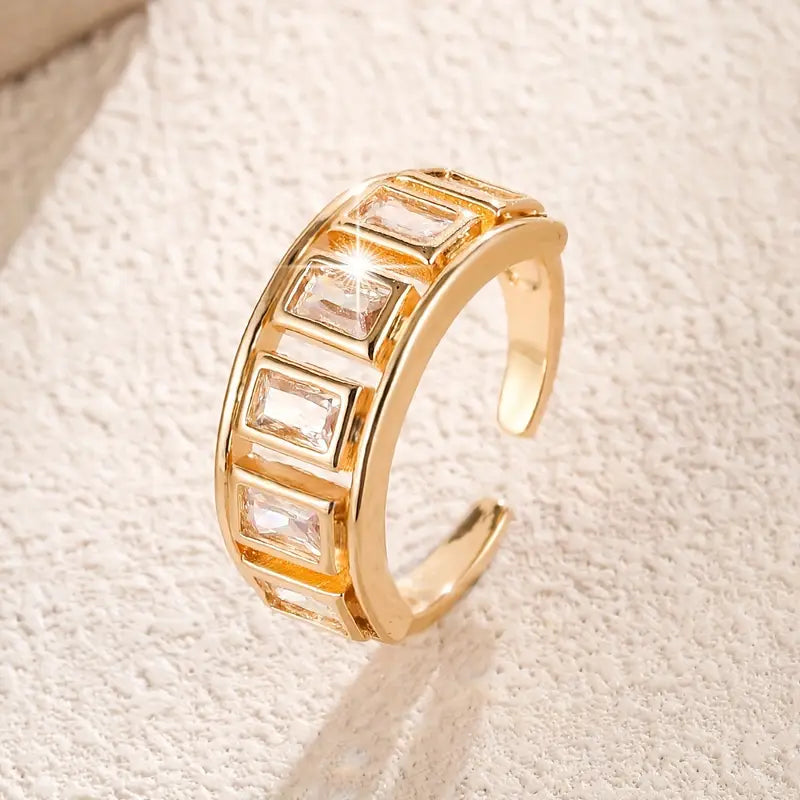 Baguette Crystal Adjustable Gold Ring for Women | Premium Fashion Jewelry