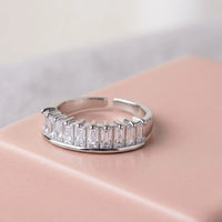 Baguette Crystal Adjustable Silver Fashion Ring