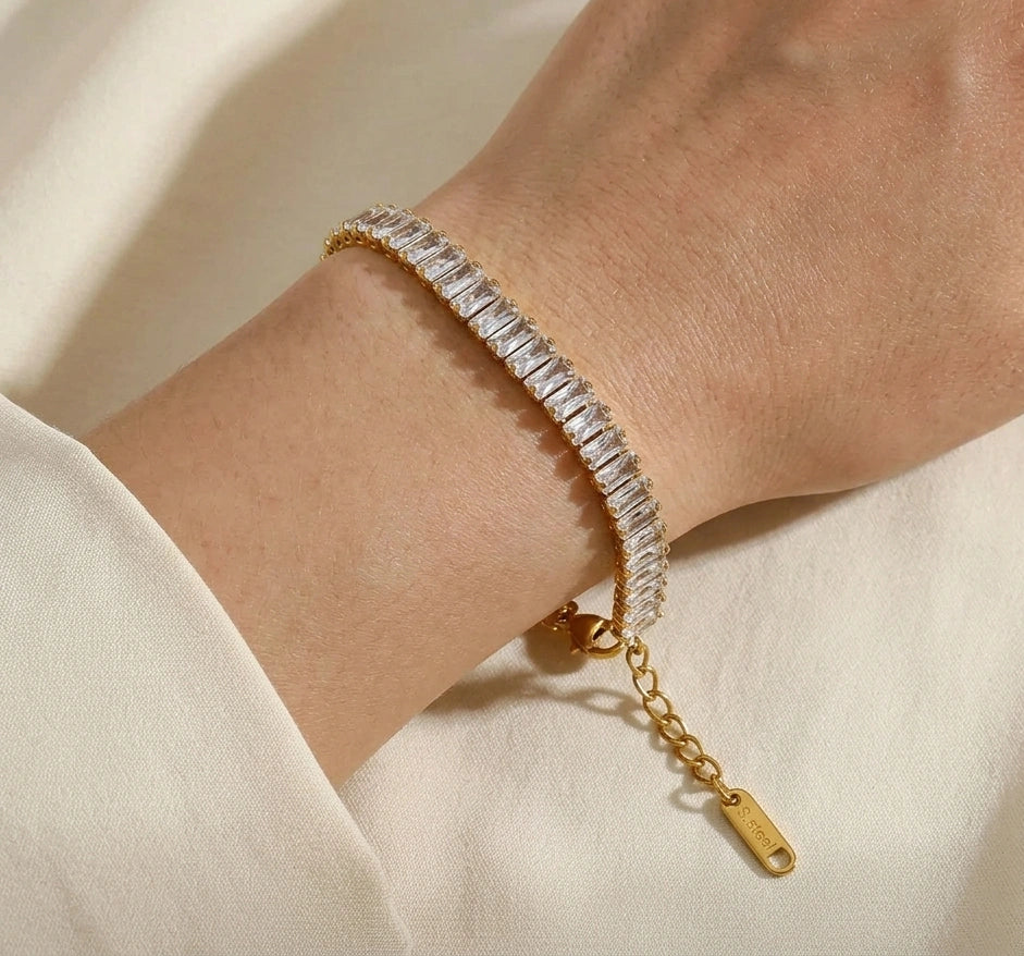 Crystal Baguette & Nail Cuff Bracelet Set (Anti-Tarnish)