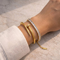 Crystal Baguette & Nail Cuff Bracelet Set (Anti-Tarnish)