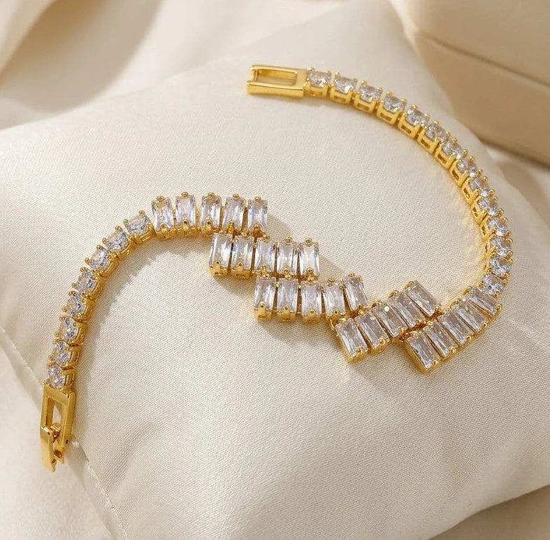 Baguette CZ Zigzag Tennis Bracelet - Anti Tarnish Finish