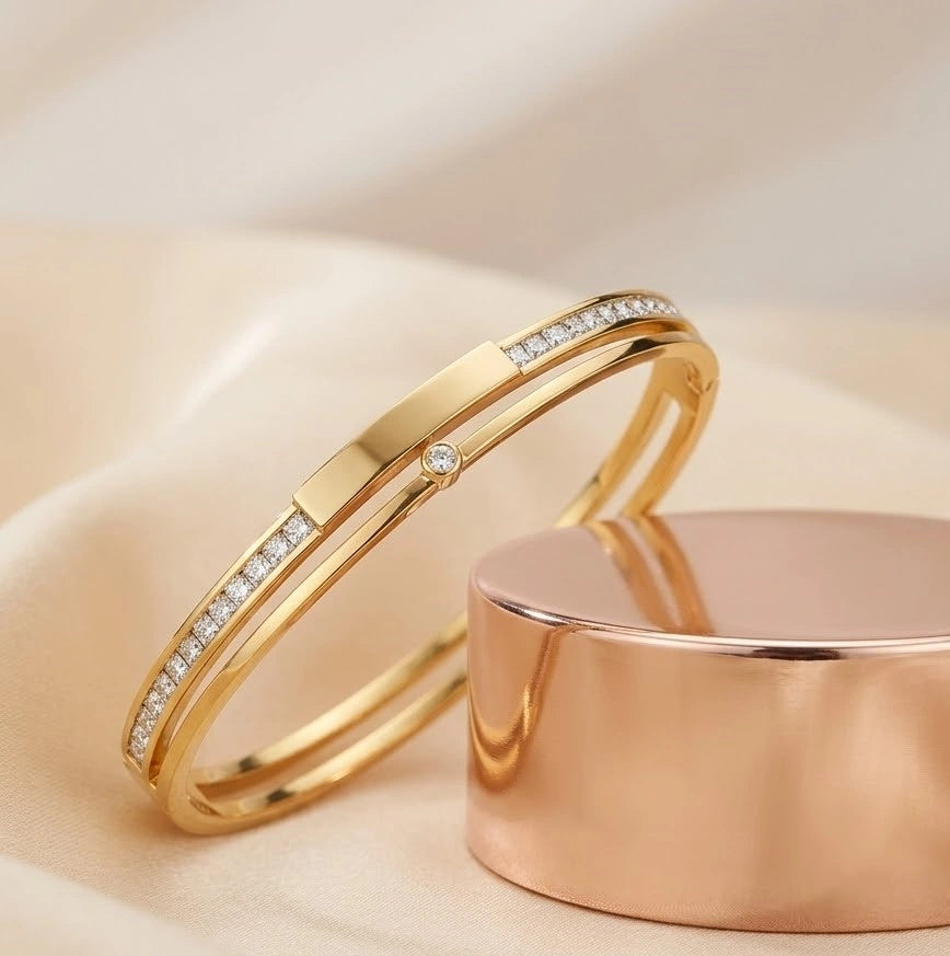 Elegant Baguette Zirconia Anti-Tarnish Gold-Plated Bangle Bracelet