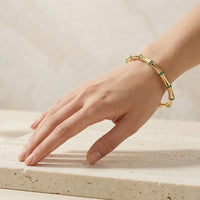 Bamboo Design Anti-Tarnish Gold Plated Bracelet for Women | Emerald Green Stone Inlay Bangle