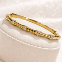 Bamboo Design Anti-Tarnish Gold Plated Bracelet with CZ Stones