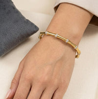 Bamboo Design Anti-Tarnish Gold Plated Bracelet with CZ Stones
