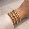 Gold Pavé Bamboo & Movable Disc Nail Bangle Set (3-Piece)
