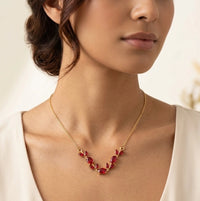 Tulip Red Stone Floral Vine Necklace | Anti-Tarnish Fashion Jewelry