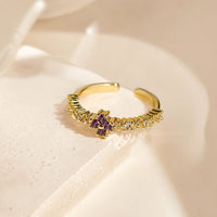 Purple Stone Floral Ring - Anti Tarnish Gold Plated Adjustable Band