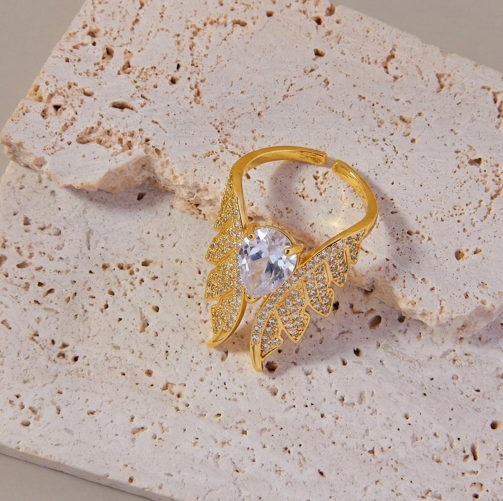 Angel Wing Teardrop Crystal Ring - High Quality Adjustable Gold Fashion Jewelry
