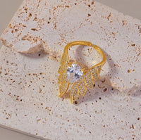 Angel Wing Teardrop Crystal Ring - High Quality Adjustable Gold Fashion Jewelry