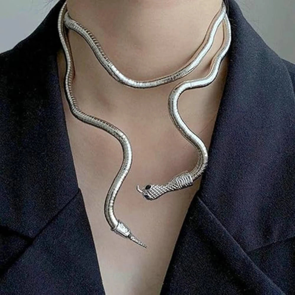 Silver Snake Wrap Necklace & Bracelet | Flexible Statement Jewelry